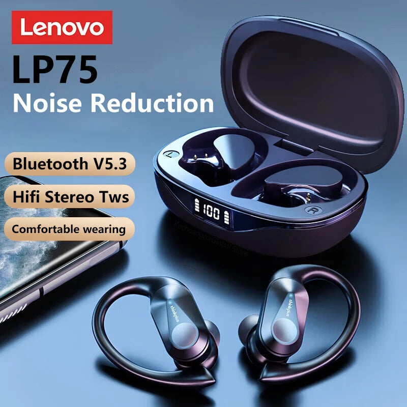 Lenovo LP75 Sports Wireless Earbuds – Bluetooth 5.3 & HiFi Sound